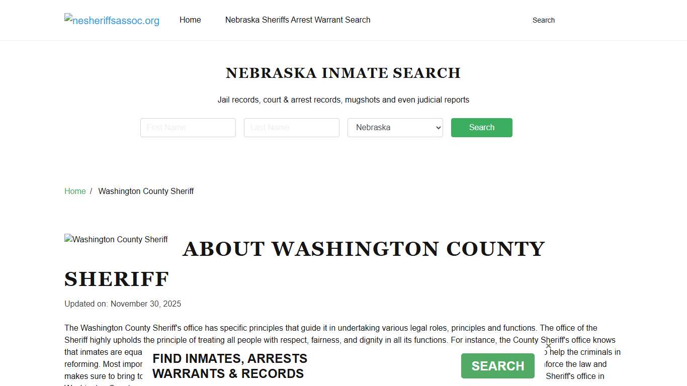 Washington County Sheriff, Nebraska and County Jail Information