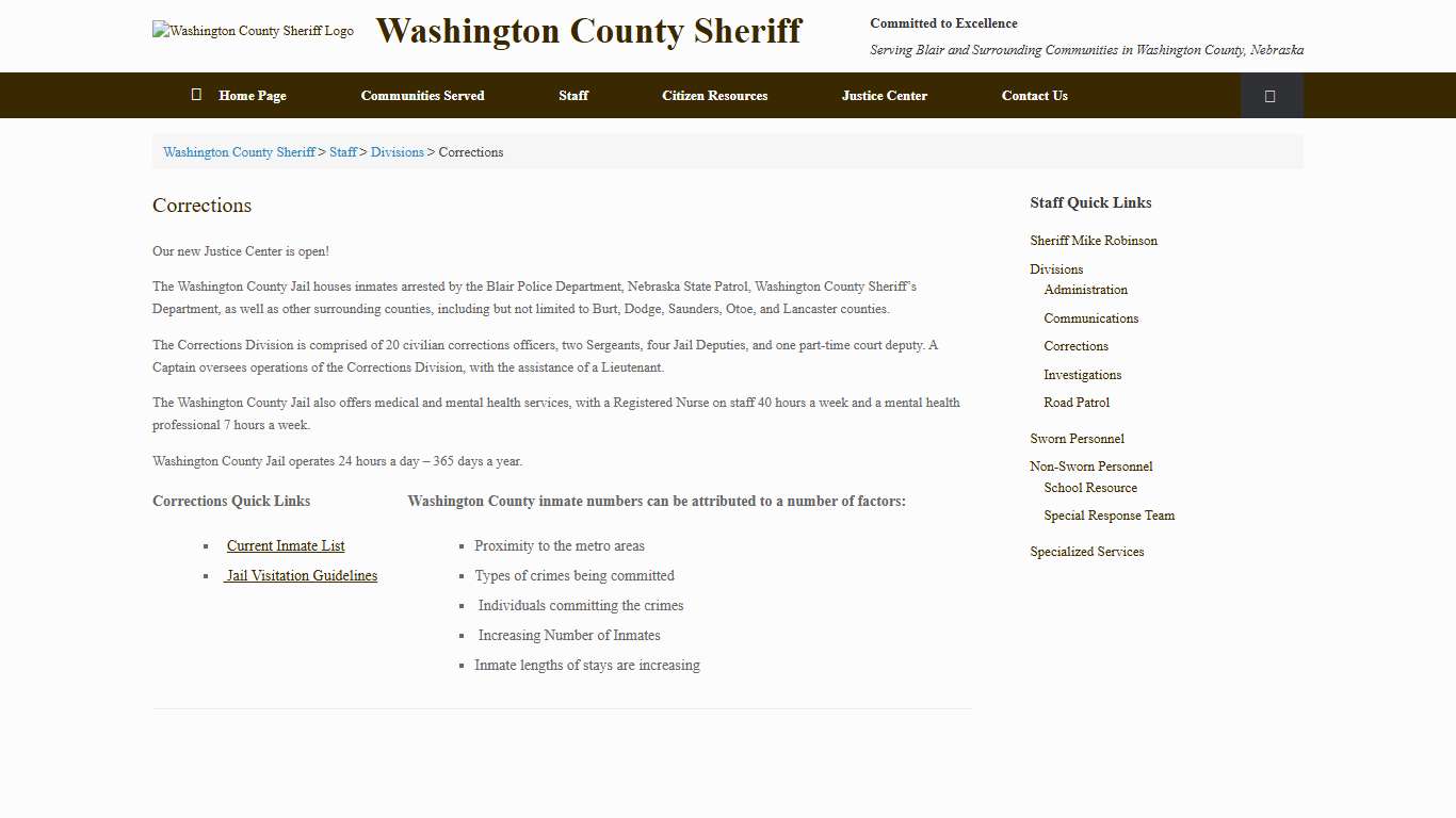 Corrections – Washington County Sheriff